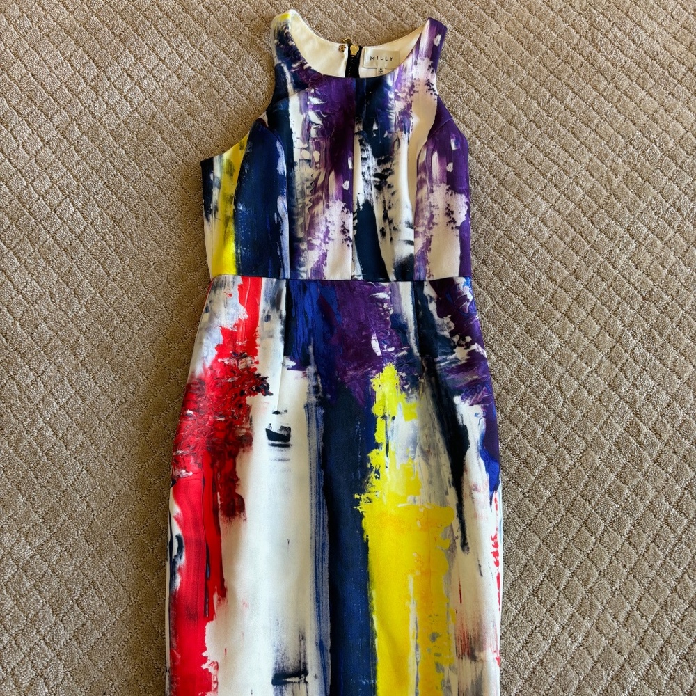 Milly Sleeveless Lined Sheath Dress Abstract Multicolor Size 0